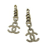CHANEL: CC Crystal Pearl Chain Drop Earrings
