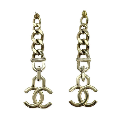 CHANEL: CC Crystal Pearl Chain Drop Earrings