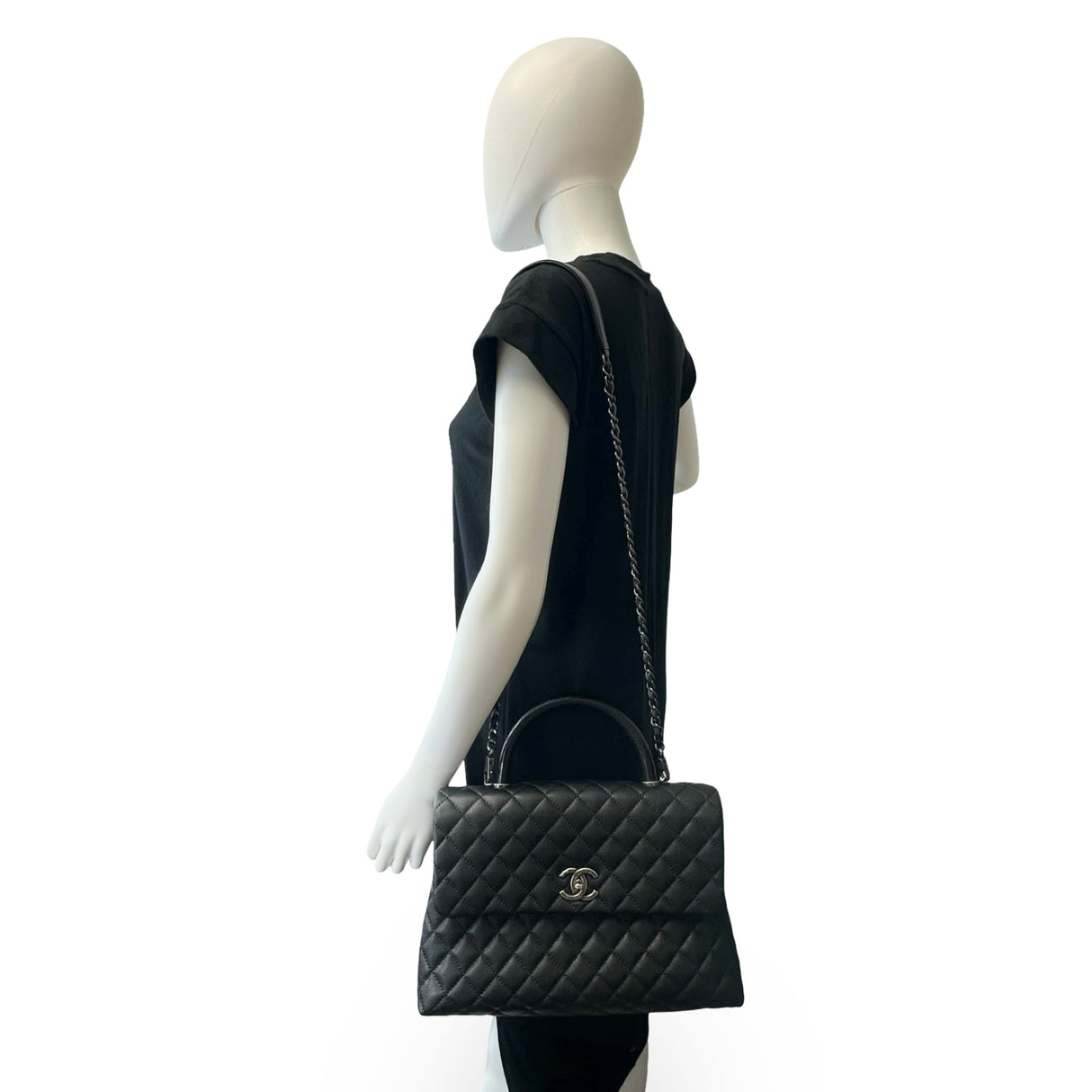 CHANEL: Quilted Caviar Medium Lizard Coco Top Handle Flap Bag