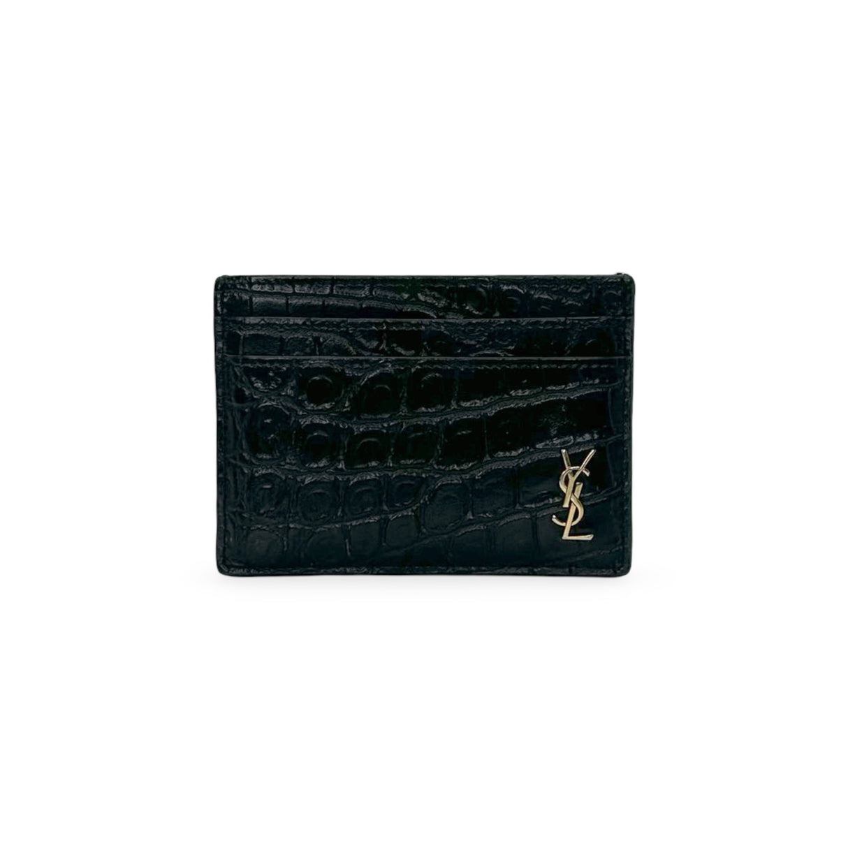 SAINT LAURENT: Croc Embossed Tiny Cassandre Card Case