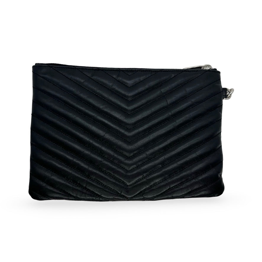 SAINT LAURENT: Quilted Leather Lou Small Pouch Wristlet