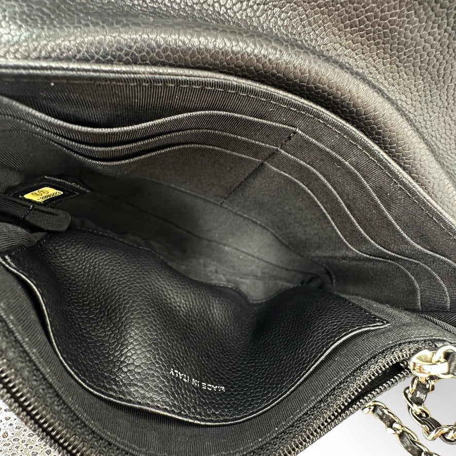 CHANEL: Caviar Half Moon Wallet on a Chain