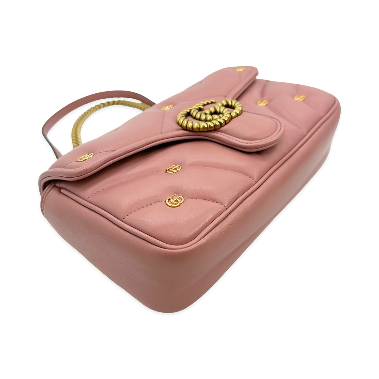 GUCCI: Quilted Leather Torchon Studded GG Marmont Medium Flap Chain Bag