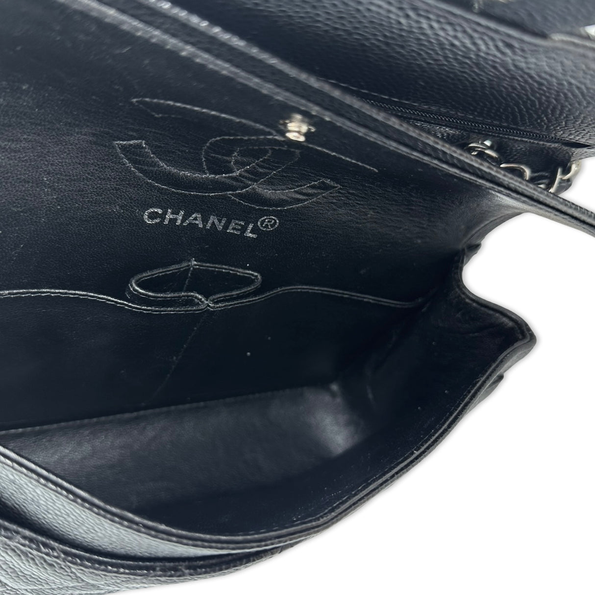 CHANEL: Quilted Caviar Small Classic Double Flap