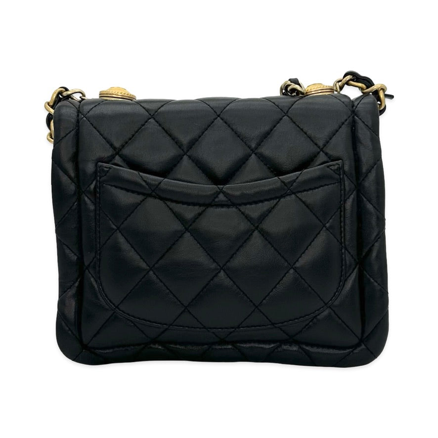 Quilted Calfskin Chain Top Handle Square Flap Bag