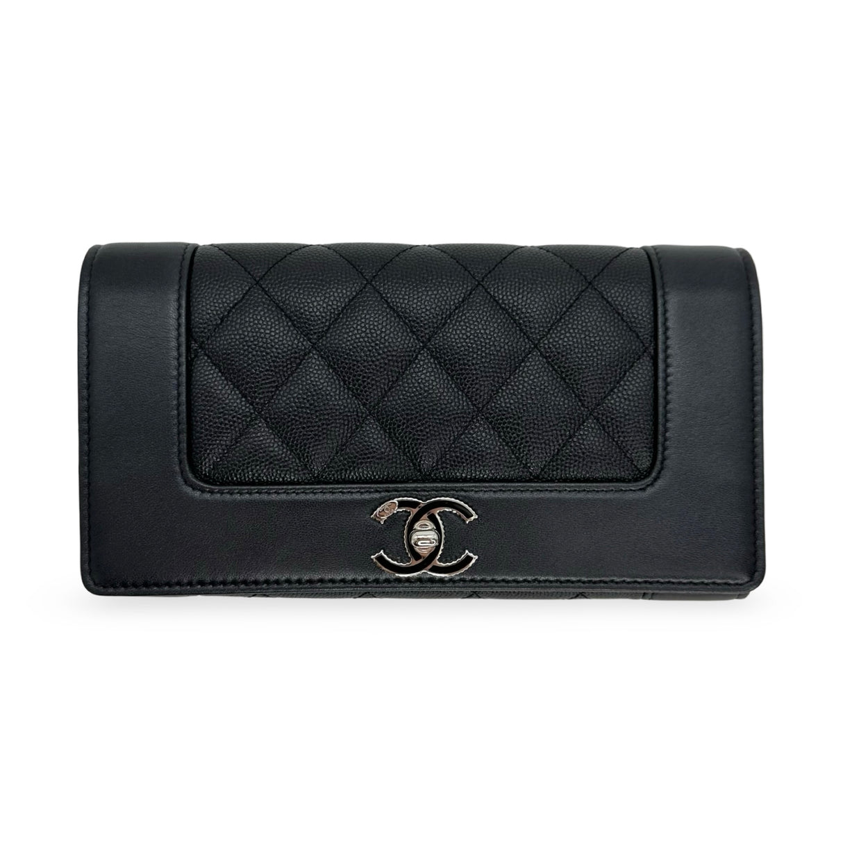 CHANEL: Quilted Caviar Mademoiselle Flap Wallet