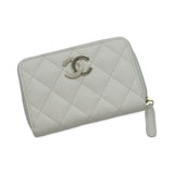 Quilted Caviar Crystal CC Zip Coin Purse