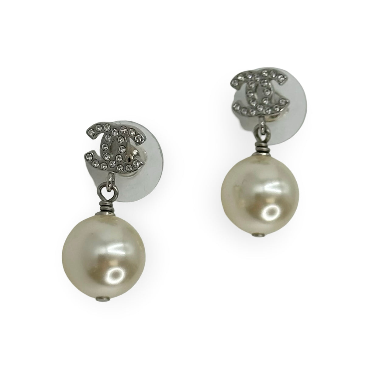 CHANEL: CC Crystal Pearl Drop Earrings