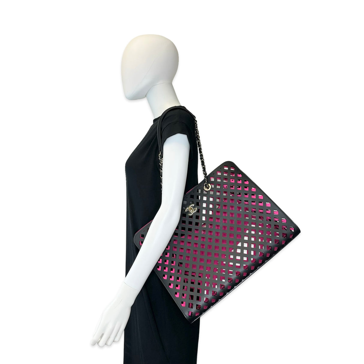 CHANEL: Leather See Through Shopping Tote