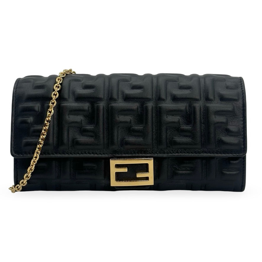 FENDI: FF Embossed Baguette Continental Wallet with Chain