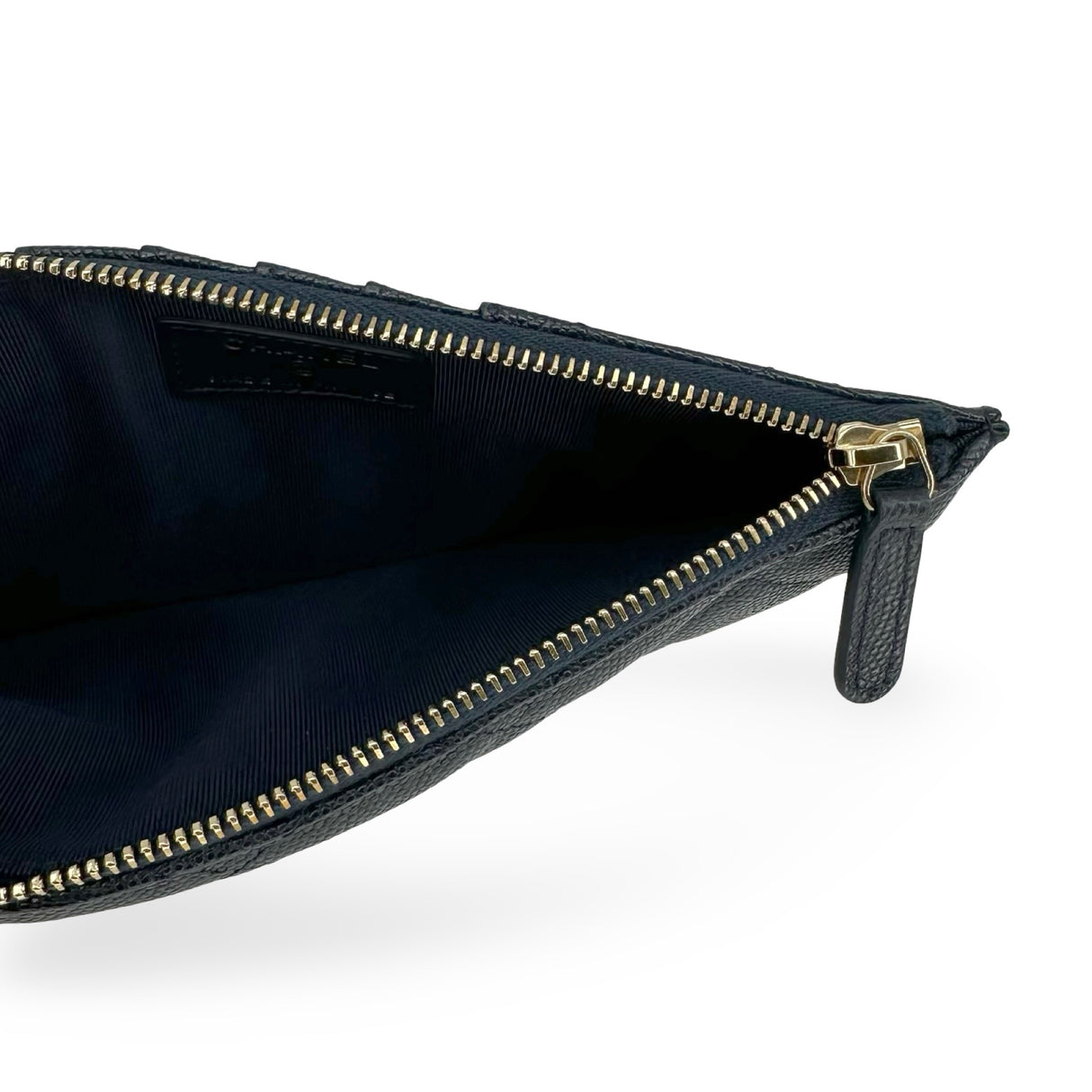 CHANEL: Quilted Caviar Phone Zip Card Case