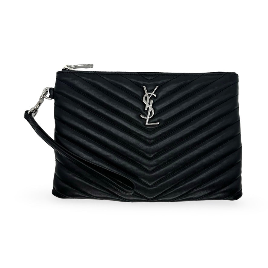 SAINT LAURENT: Quilted Leather Lou Small Pouch Wristlet