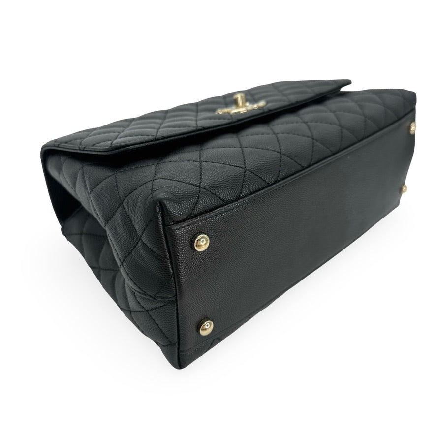 CHANEL: Quilted Caviar Small Coco Top Handle Flap Bag