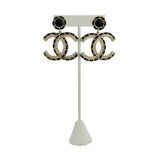 CHANEL: CC Chain Leather Button Drop Earrings