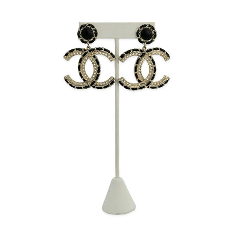 CHANEL: CC Chain Leather Button Drop Earrings