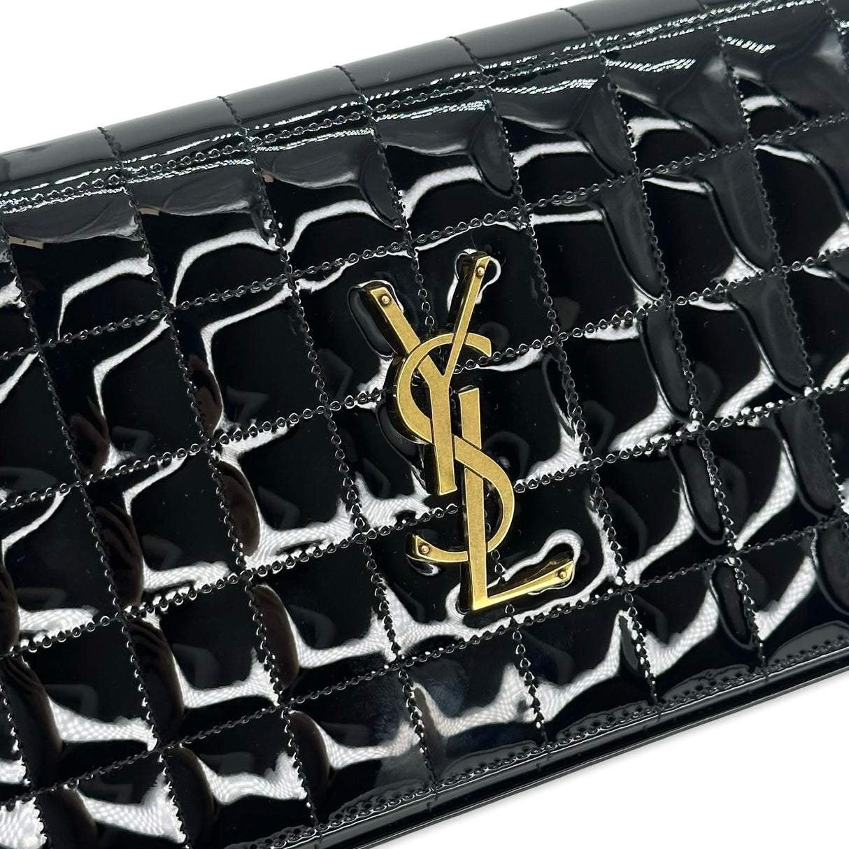 SAINT LAURENT: Quilted Patent Chain Wallet