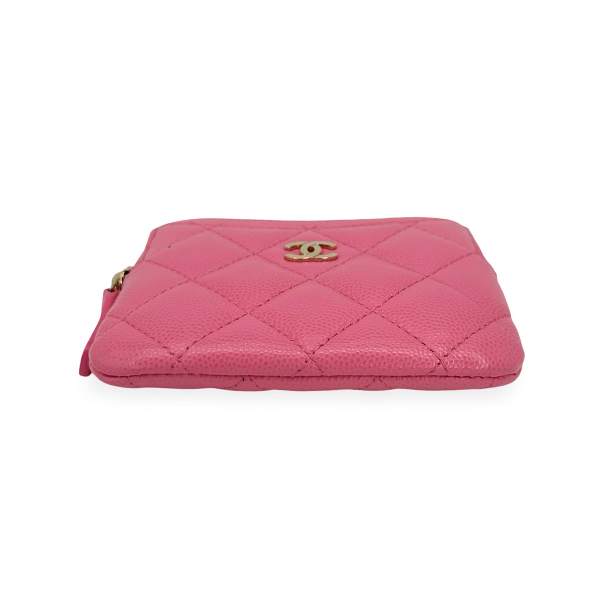 CHANEL: Quilted Caviar Compact Zip Wallet