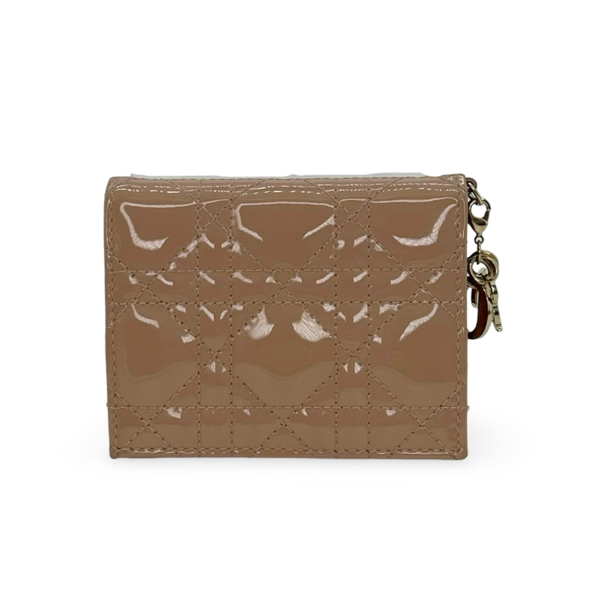 CHRISTIAN DIOR: Patent Cannage Mini Lady Dior Gardenia Wallet