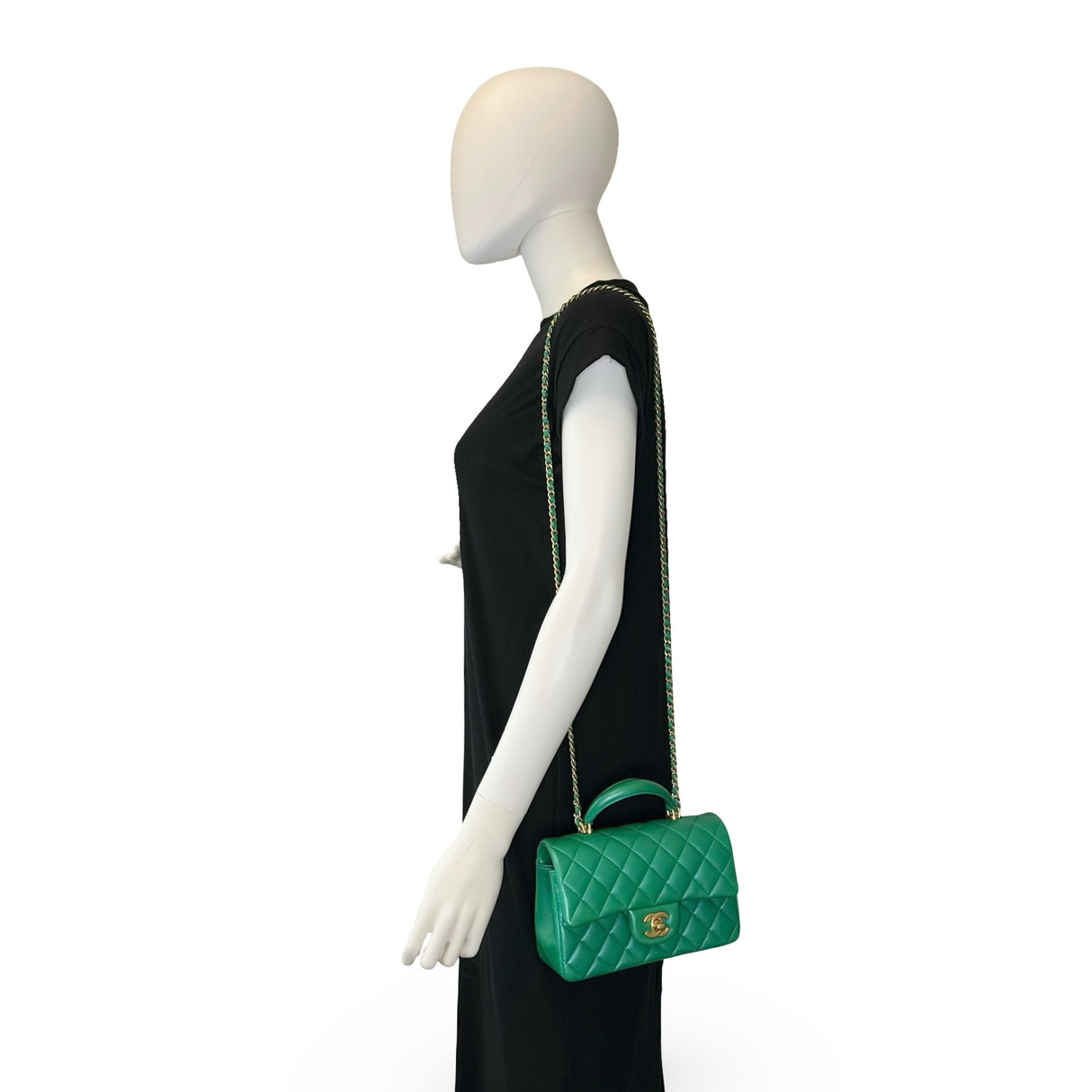CHANEL: Iridescent Quilted Lambskin Mini Top Handle Flap Bag