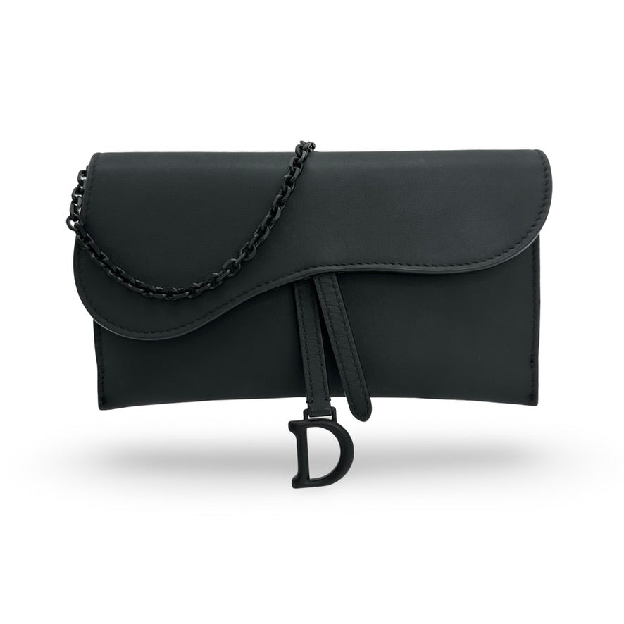 CHRISTIAN DIOR: Ultramatte Small Saddle Wallet with Chain