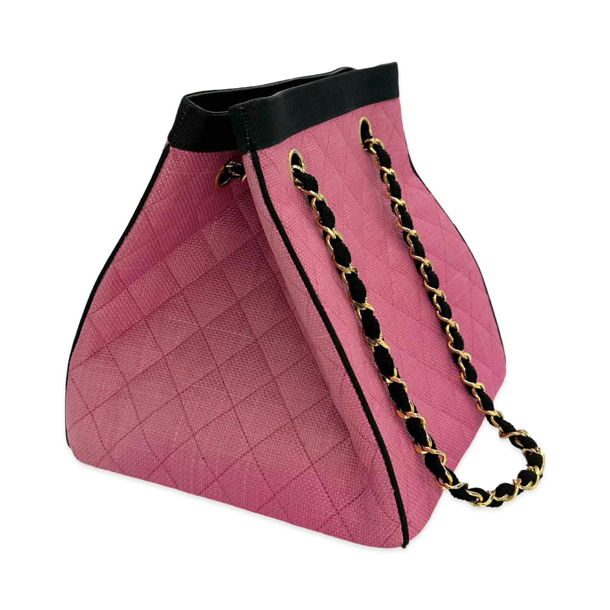 Quilted Tweed Raffia Bucket Chain Bag