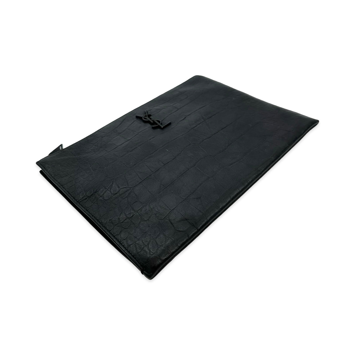 SAINT LAURENT: Croc Embossed Large Cassandre Zip Pouch