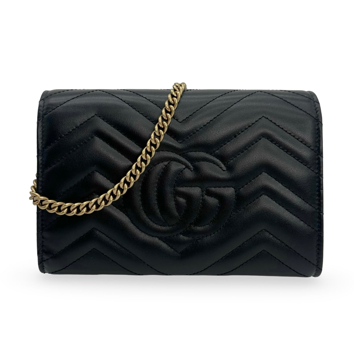 GUCCI: Quilted Leather GG Marmont Chain Wallet