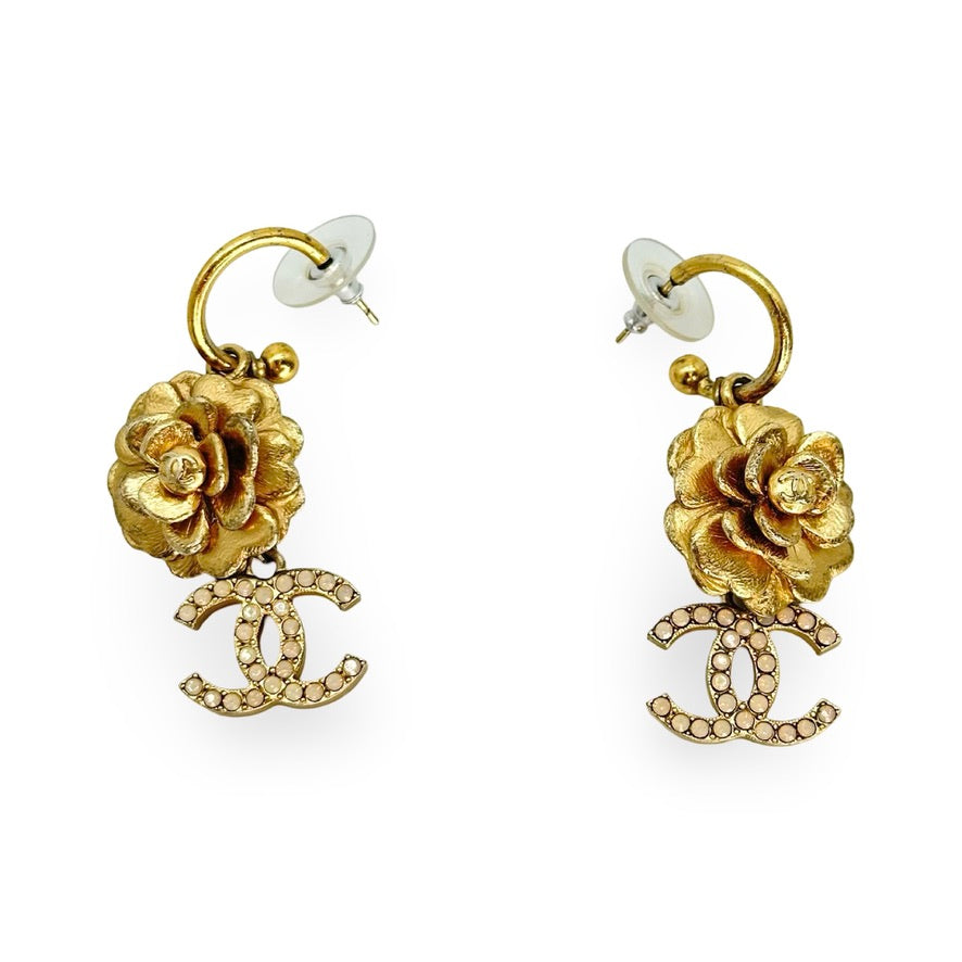 CHANEL: Camellia CC Drop Earrings