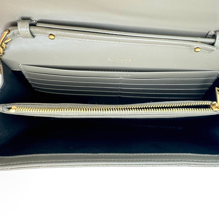 SAINT LAURENT: Triquilt Grain de Poudre Envelope Chain Wallet