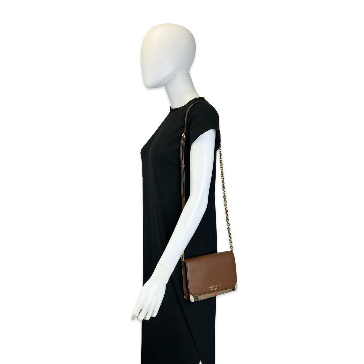 BURBERRY: Grained Leather Hampshire Check Crossbody