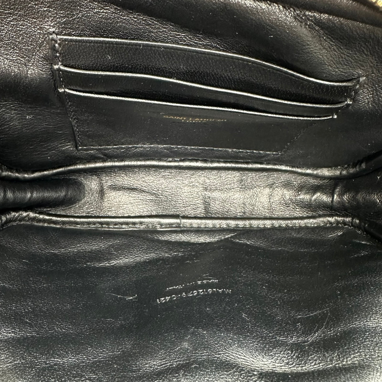 SAINT LAURENT: Quilted Grain de Poudre Mini Lou Camera Bag