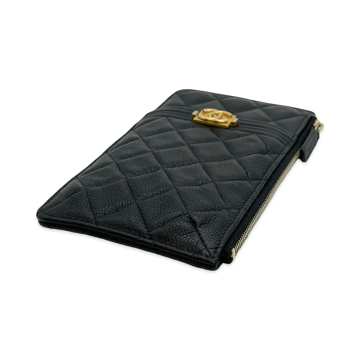 CHANEL: Quilted Caviar Boy Phone Holder Zip Card Pouch
