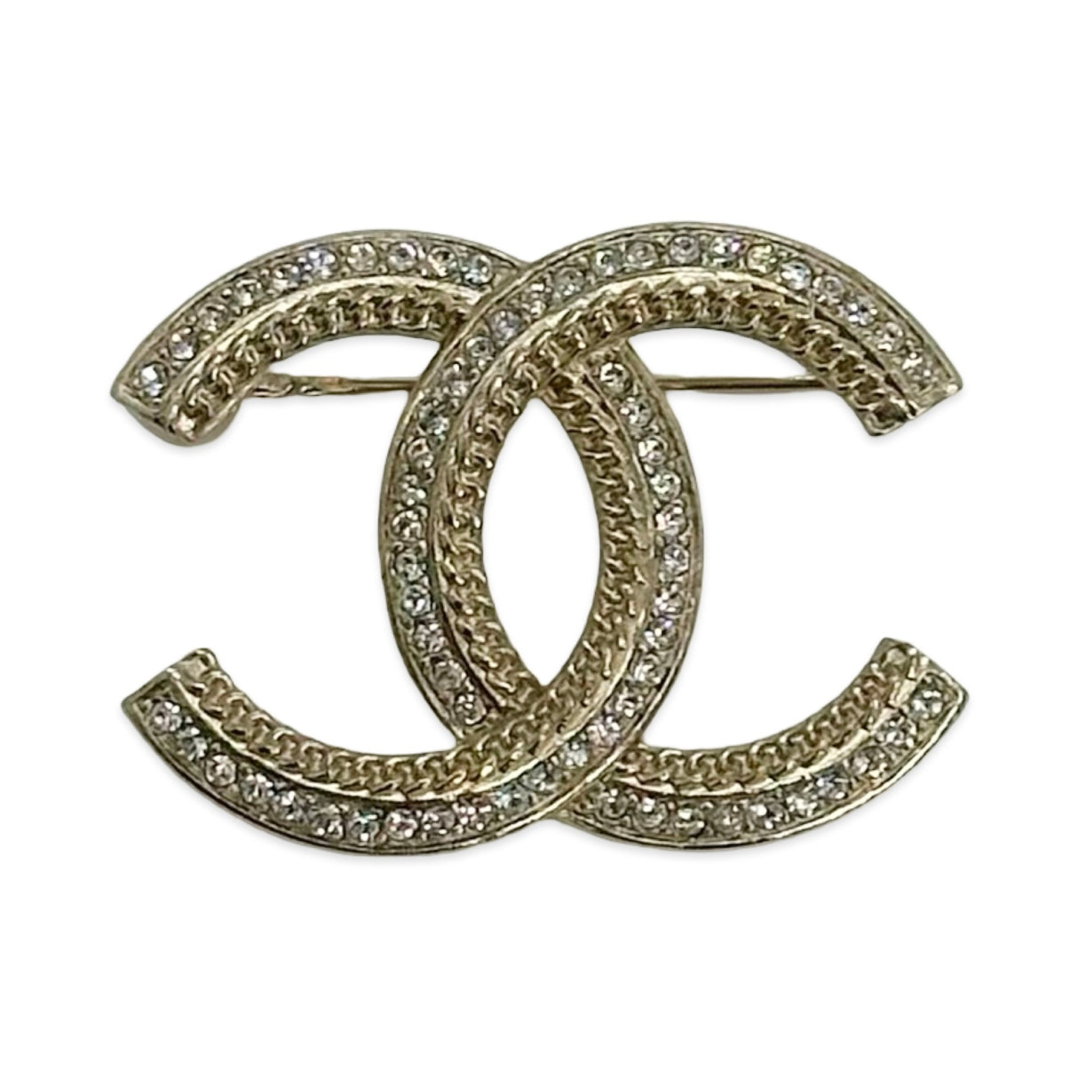 Crystal Chain CC Brooch