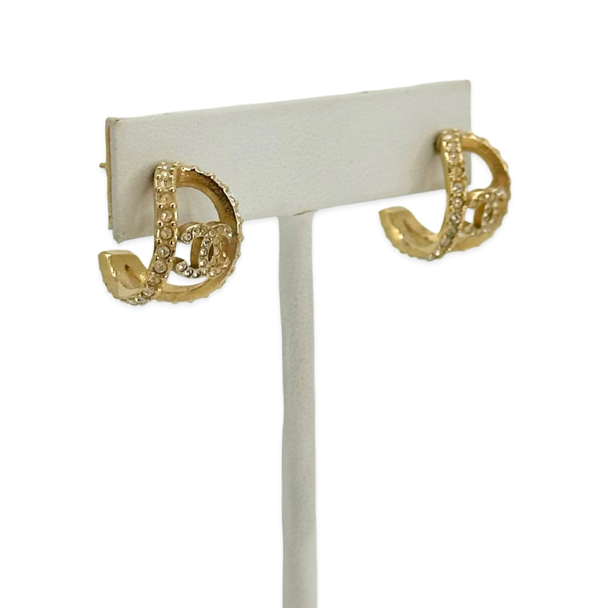 CHANEL: Crystal CC Huggie Hoop Earrings