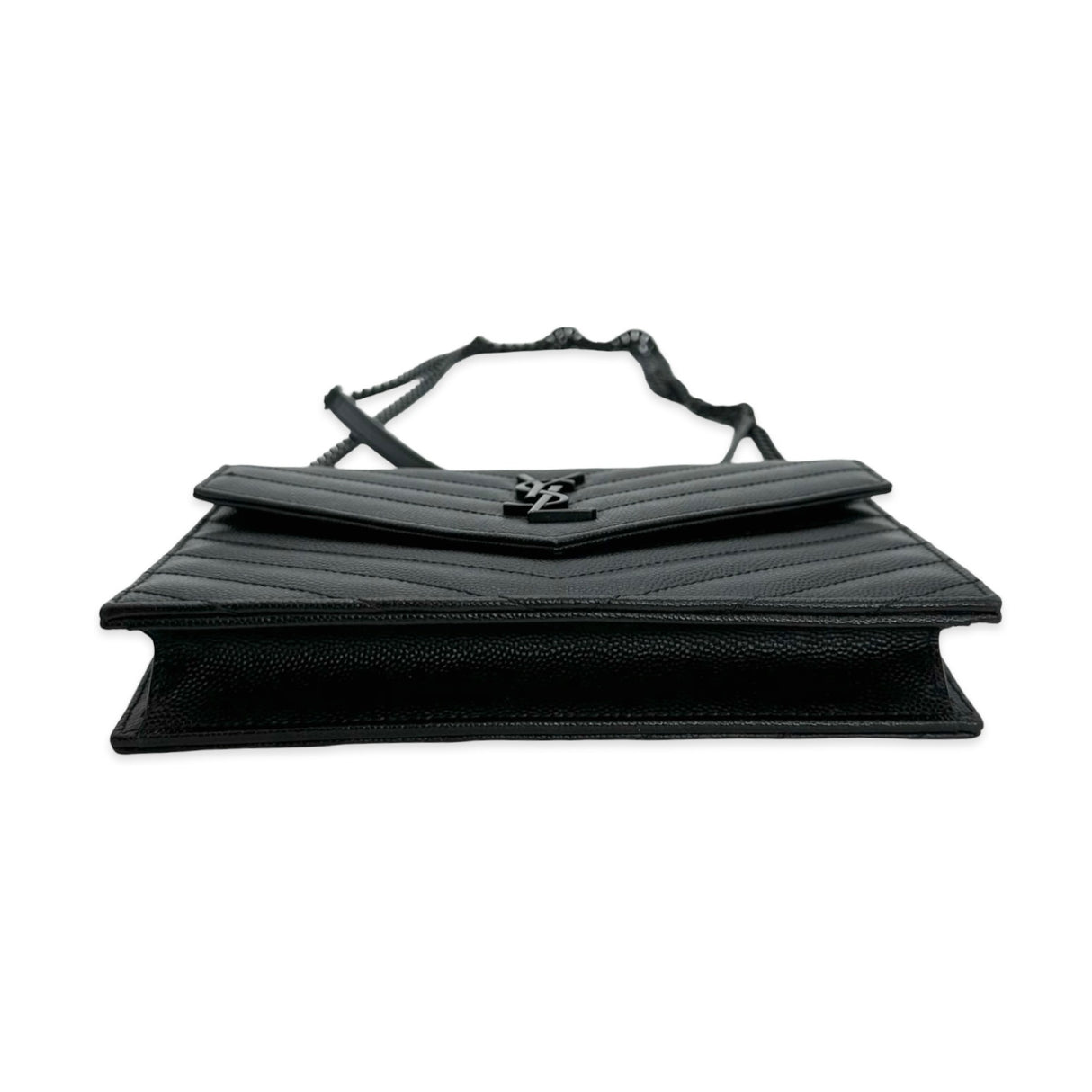 SAINT LAURENT: Quilted Grain de Poudre Small Cassandre Envelope Chain Wallet