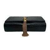 SAINT LAURENT: Croc Embossed Medium Tassel Kate Bag