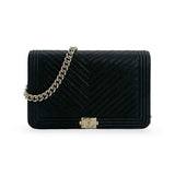 CHANEL: Chevron Quilted Caviar Boy Wallet on a Chain