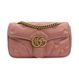 GUCCI: Quilted Leather Torchon Studded GG Marmont Medium Flap Chain Bag