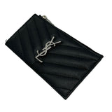 SAINT LAURENT: Quilted Grain de Poudre Fragments Zip Card Case
