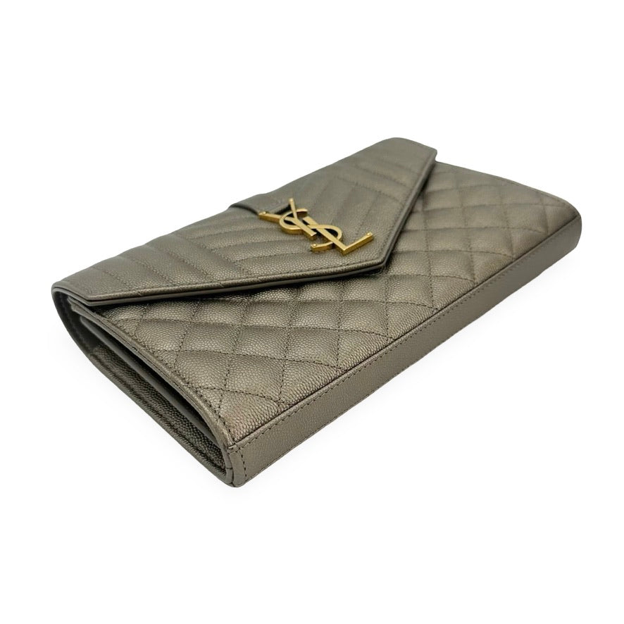 SAINT LAURENT: Triquilt Grain de Poudre Envelope Chain Wallet