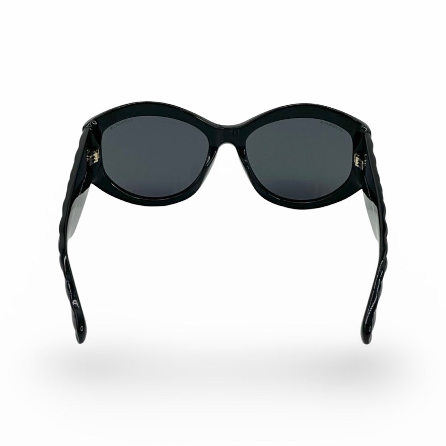 CHANEL: Quilted CC Oval Sunglasses
