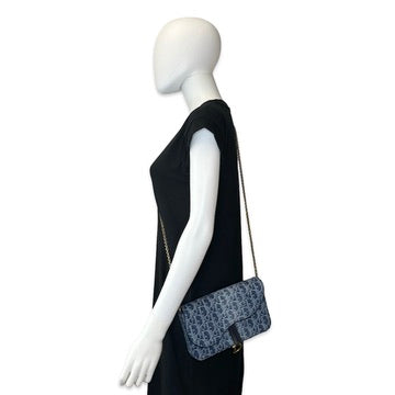 Oblique Denim Saddle Pouch with Chain