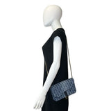 Oblique Denim Saddle Pouch with Chain