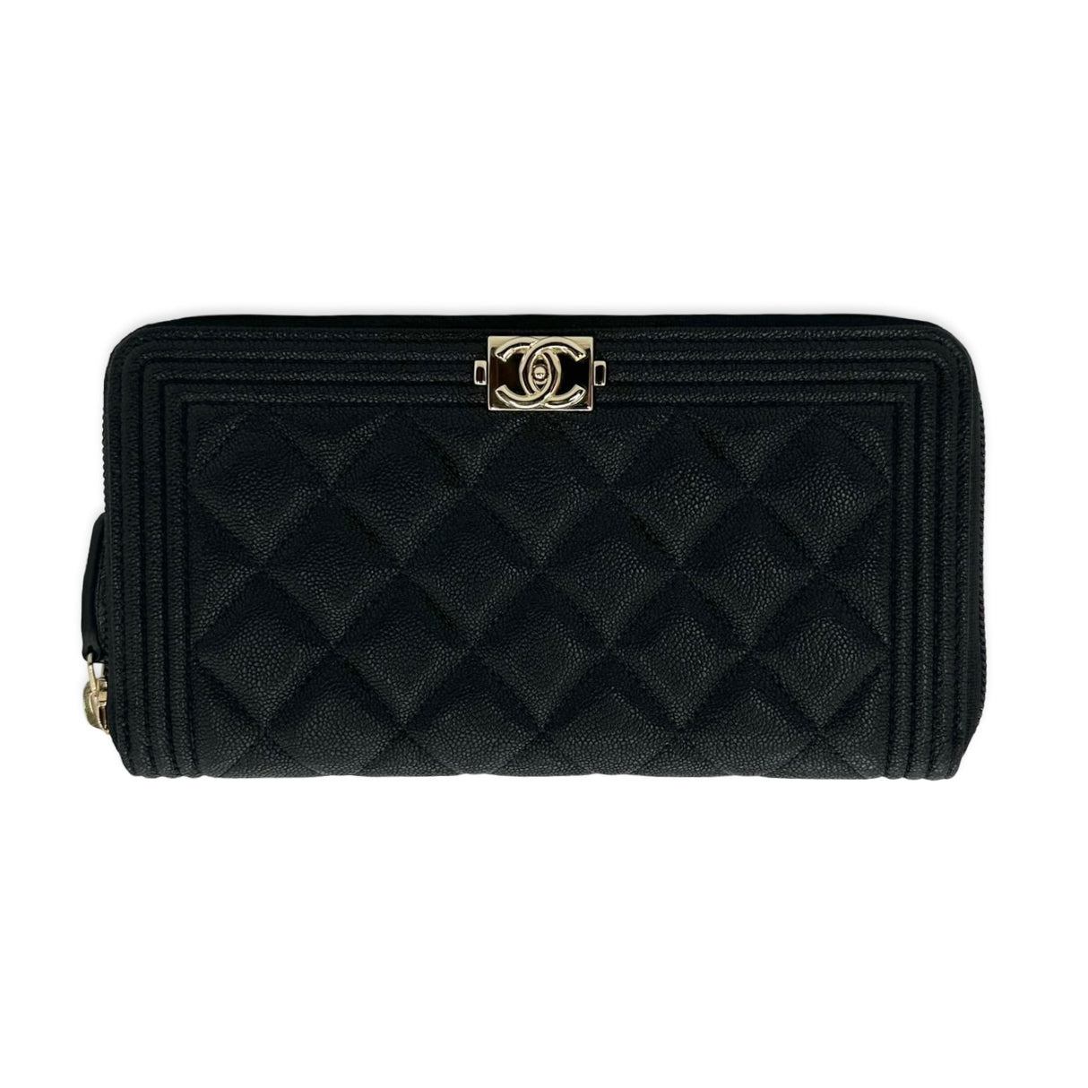 Quilted Caviar Boy Long Zip Wallet