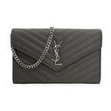 SAINT LAURENT: Quilted Grain de Poudre Classic Monogram Chain Wallet