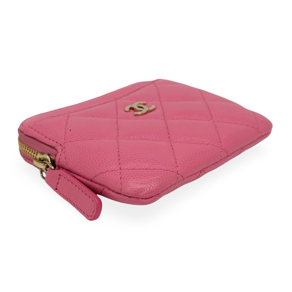 CHANEL: Quilted Caviar Compact Zip Wallet