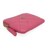 CHANEL: Quilted Caviar Compact Zip Wallet