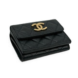CHANEL: Quilted Caviar Small Double Wallet