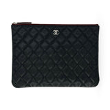 CHANEL: Quilted Caviar Large O Case Zip Pouch