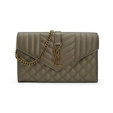 SAINT LAURENT: Triquilt Grain de Poudre Envelope Chain Wallet
